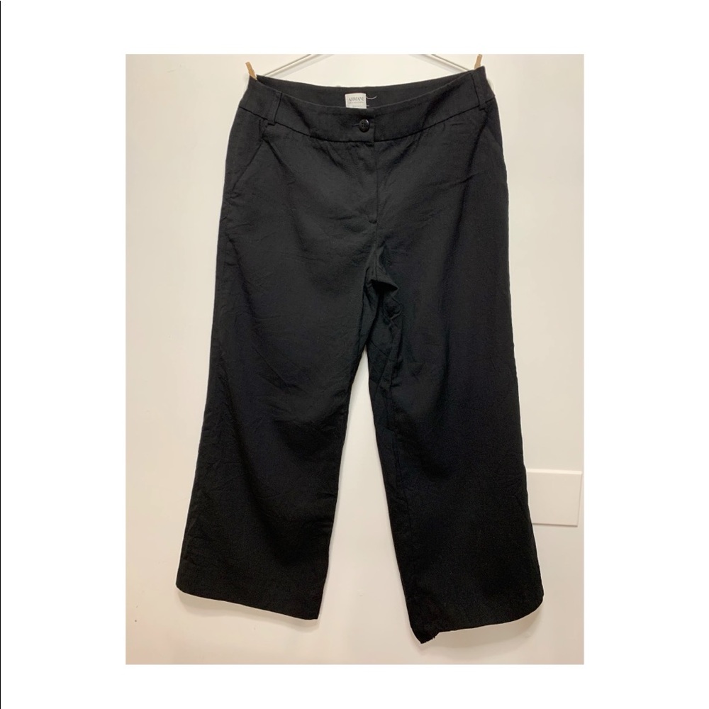 Armani Vintage 10 Linen Trouser Wide Leg Pant Black luxury designer